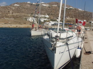 Docked at Mikonos new harbour, a new boat coming