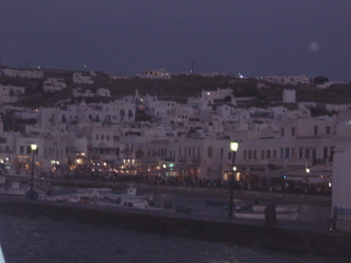 Mikonos in the evening, packed with people